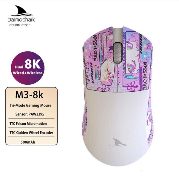 Darmoshark M3 Gaming Mouse Dual Mode 8K Wireless Tri-Mode PAW3395 Big Hand Macro Game Mouse 26000 DPI Lightweight Mice X260707