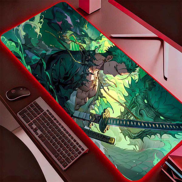 Mouse RGB Pad One Piece Zoro Anime Gaming Accessories LED Keyboard Desk Mat Gamer Carpet Mousepad Backlight Mouse Mats D260707