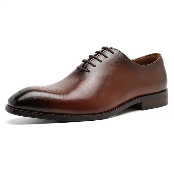 Mens Oxford Genuine Leather Shoes Whole Cut Fashion Pointed Toe Lace-up Formal Business Wedding Dress Shoes For Men 260708