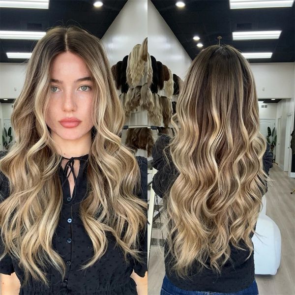 Highlight Ombre Ash Blonde Brown Wig Glueless 13x4 13x6 HD Lace Frontal Wigs Body Wave Human Hair 200% Density Pre Plucked Free Part For Women