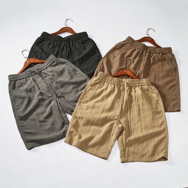 summer Loose mens cargo shorts breathable elastic waist drawstring casual simple five-quarter pants mid-pants H260708