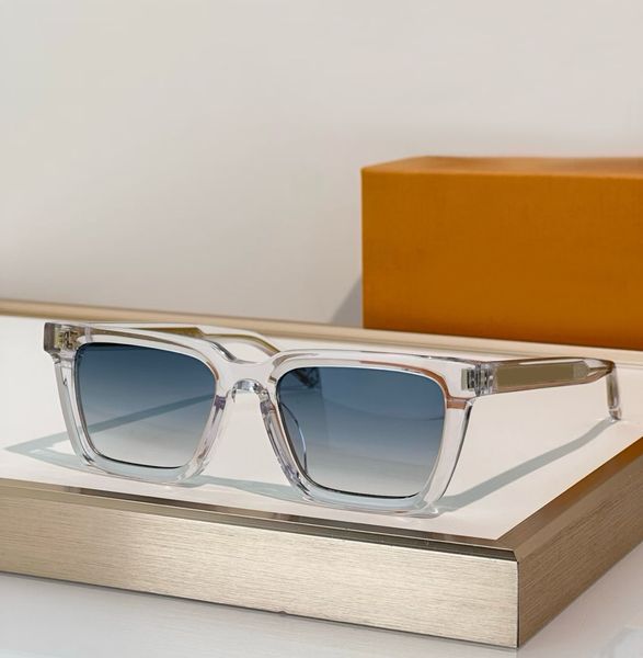 Gold Crystal Frame Square Sunglasses with Blue Gradient UV Protection Summer Squared Glasses - Golden Crystalline Frames & Anti-Ultraviolet Blue Tinted Lens Shade