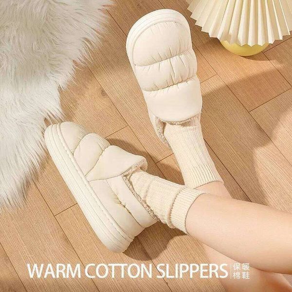 Comwarm Winter Plush Lining For Waterproof Down fabric Indoor Slides Warm Cozy Slippers Furry Women Cotton Shoes