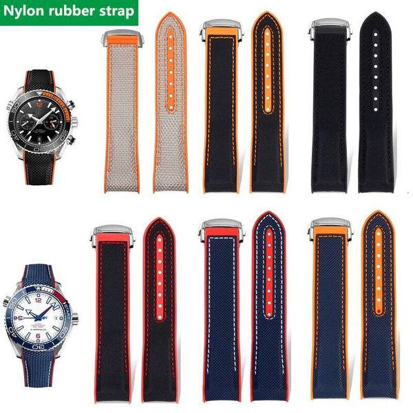 20 21 22mm Curved end Strap bracelet For Omega Seamaster 300 Speedmaster 8900 Planet Ocean Nylon pattern Rubber WatchBand J260709