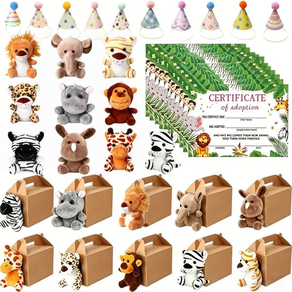 10-50PCS Adopt An Animal Party Favor Mini Safari Stuffed Bulk 12cm Toy Jungle Plush Set Gift Decor 260708BJ