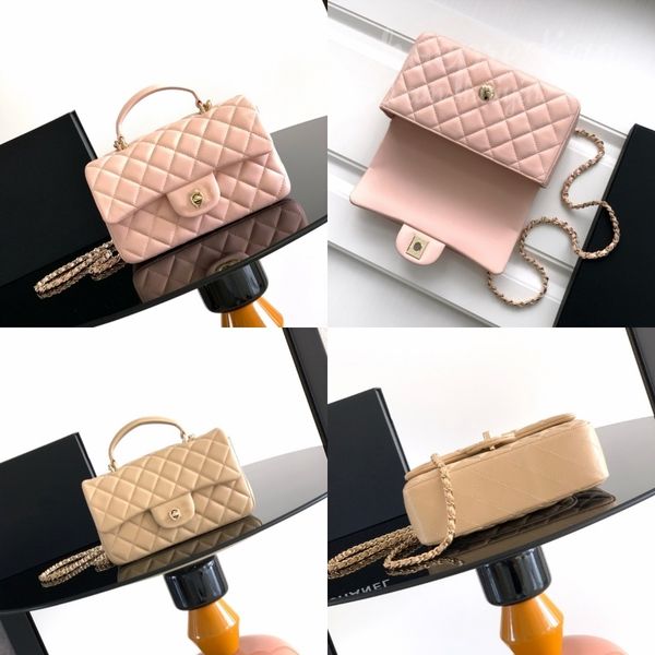 High-quality handmade quilted lambskin handbag, detachable metal chain twist clasp wallet, luxury designer mini handbag for women.