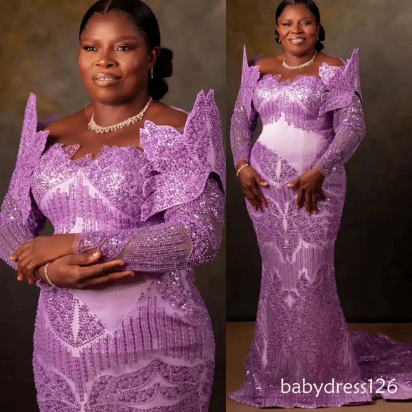Plu Ize Lilac Mermaid Of Bride Dree Heer Neck Floral Equined Evening Party Mama Dre Vintage 50 Birthday Wedding Guet Groom Mother