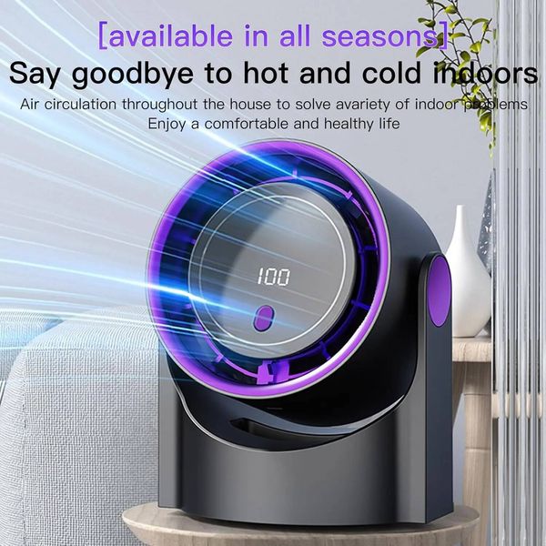 100 Speed Desktop Circulating 3 Timer Modes Type-C Charging LED Display Ultra Silent Cooling Fan Wall Mounted No Drilling 26Y0711