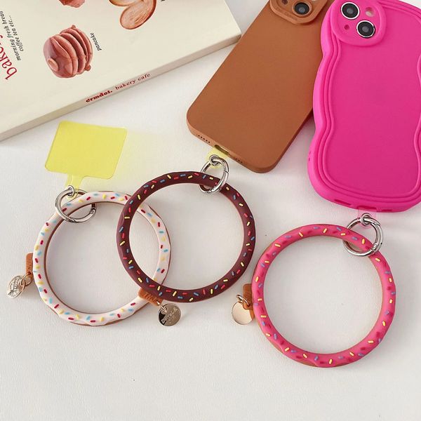 Donut Colorful Circular Wristband PVC Mobile Strap Pedant Charm Accessories Wrist Cell Phone Hanging Rope Ring For Iphone Samsung Bag 3H