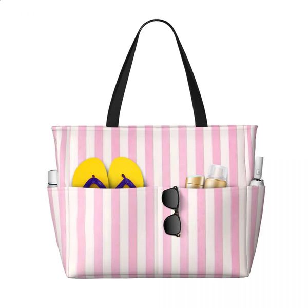 Pale Pink White Stripes Beach Tote Bag Sport Gym Yoga Duffle Large Women Travel Fitness bag 260707banjia