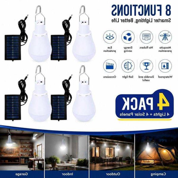 LED 4PCS Solar Powered Portable Bulb Rechargeable Emergency Light With Solar Panel For Camping Tent Night Fishing H260713