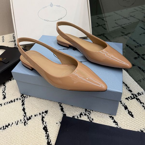 Brushed leather ballerina slingbacks womens luxury designer spring summer flat Daily dressing Refined Fashion Ballet Shoes sole