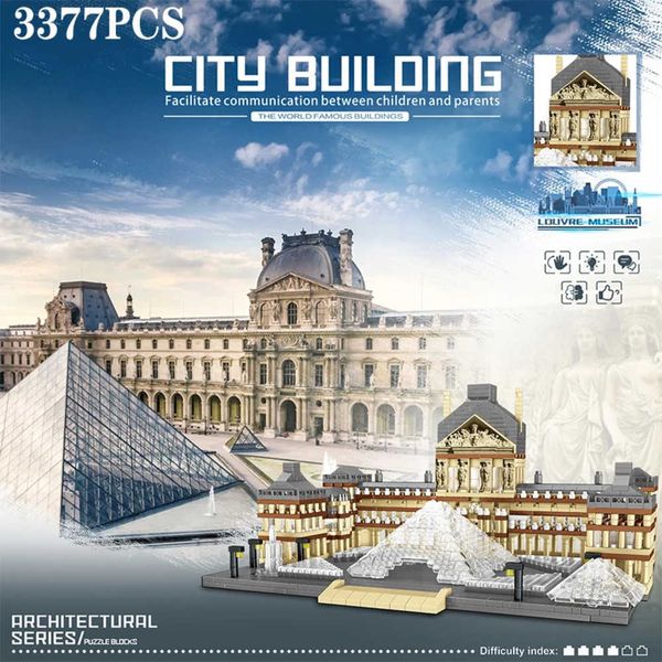 3377PCS Louvre Model Building Blocks World Famous Attractions Architectural Model Bricks Desktop Decoration Toys Gifts For Adult X260714