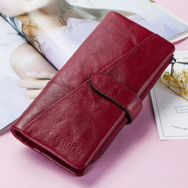 CONTACTS 100 Genuine Leather Wallet Women Long Coin Purse Clutch Bag Name Engraving Card Holder Money Clip Handbag Mens 260714