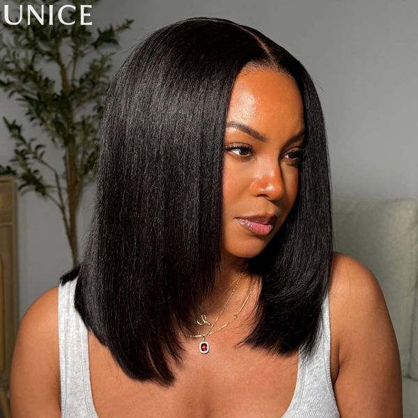 UNice Hair Light Yaki Bob Wig With Drawstring 7x5 Lace Glueless Wigs Human Ready To Wear Go Short for Women 260715