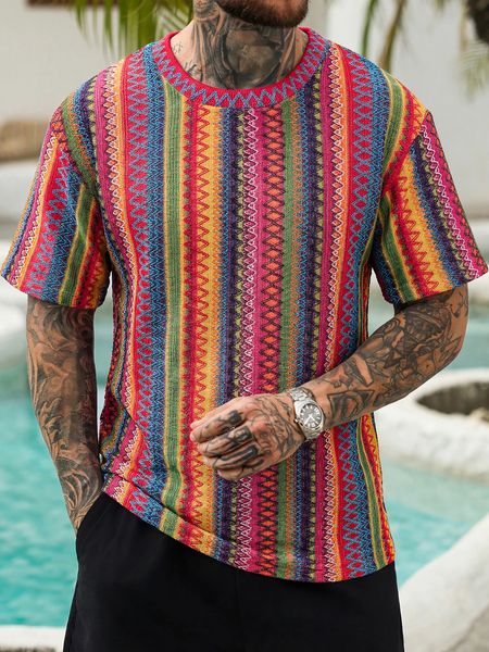 Elevate Your Style with the Men's Bohemian Jacquard Short-Sleeve Tee