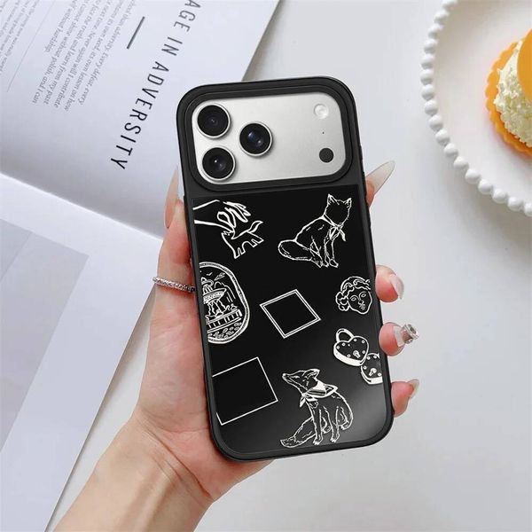 Line Graffiti Animals Black Mirror Surface Magnetic Phone Cover 12 13 14 15 16 Pro Max Case for IPhone 17 Air J260717