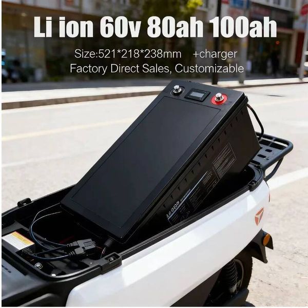 60V 80Ah 100Ah Li-ion Battery For Golf Carts Hybrid EVs Solar Systems 10A Fast Charging Stable Power Backup