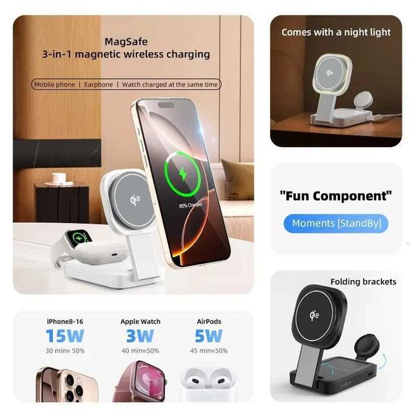 In 1 Magnetic 3 Wireless Charger QI2 Folding Wireless Charging Station for iPhone 16 15 14 13 iWatch 9 8 7 AirPods ProJ260717