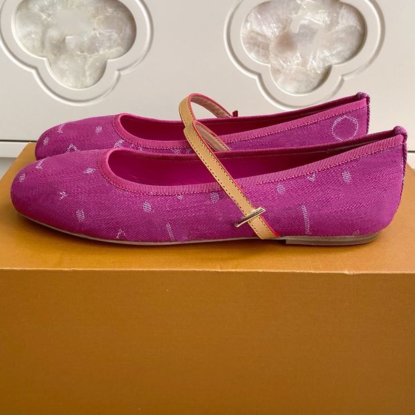 Romy Ballerina womens designer Fuschia Denim 1AJJO6 summery look Signature hardware fashion luxury ballet pump leather outsole size 35 42