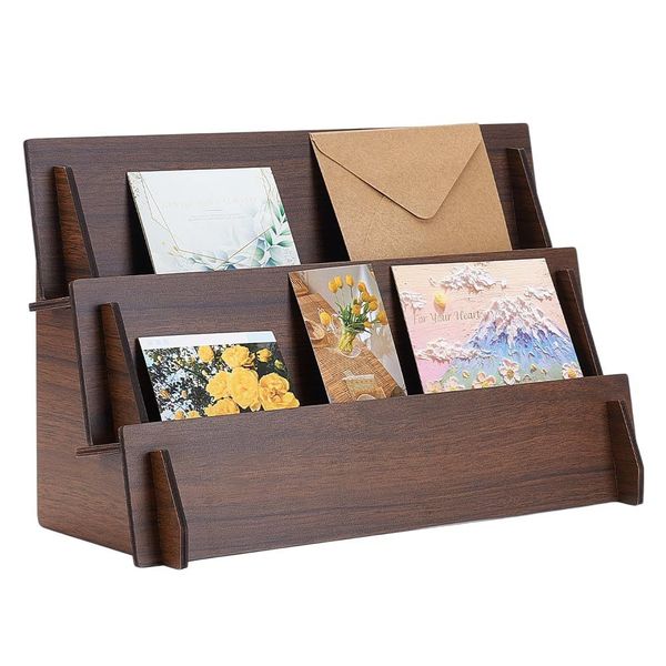 Wooden jewelry storage rack, card ladder storage rack, live broadcast display rack, solid wood greeting card storage rack