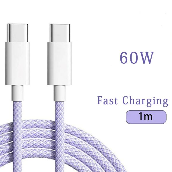 1M Nylon Braided Durable Type C to USB-C Charging Cable with Power Delivery Data Transfer