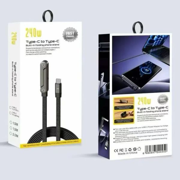 150cm 240W Charging Cable with Phone Stand Data Transfer USB C TO C Fast Charging Braided USB C Data Cable for Apple Samsung