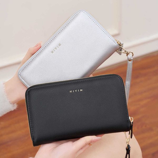 leather Womens wallet RFID shielded zipper wallet large capacity long wallet credit card clutch travel wallet with wrist strap H260720