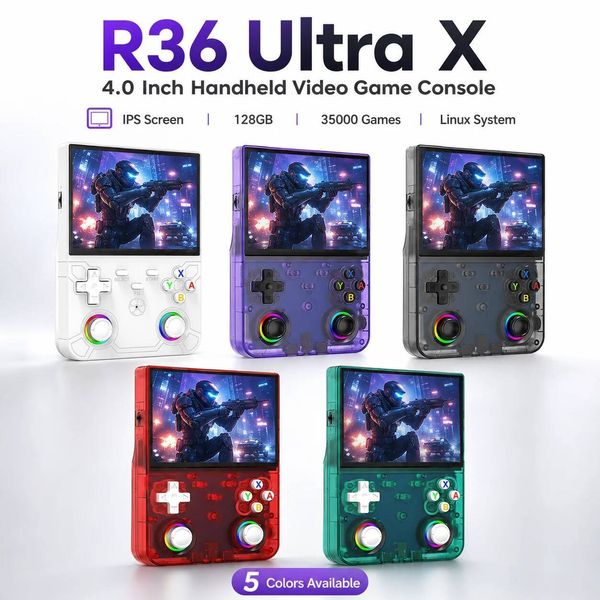 4.0 inch R36 Ultra X Handheld Video Game Console I Screen 128GB 35000games Preloaded Portable Pocket Player with Linux System W260721