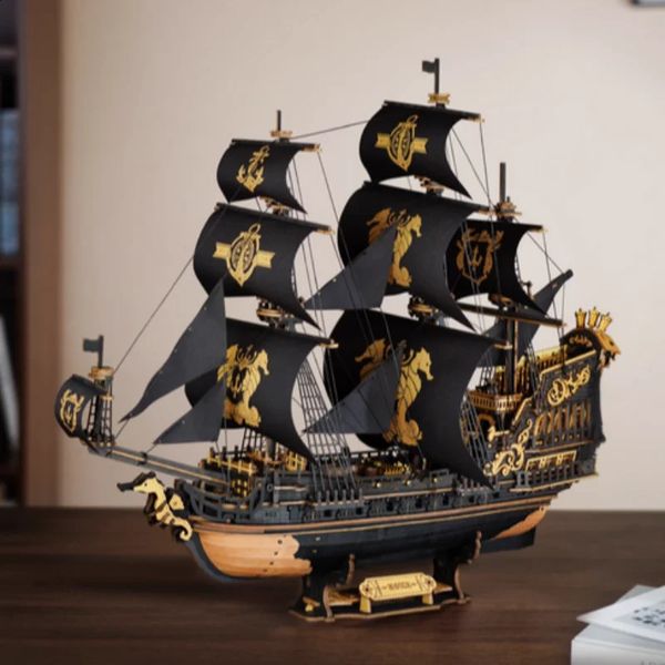 Robotime Rokr 3D Puzzle Wooden Seahouse Barque Model kits Build Home Desk Decoration Gift For Teens and Adults 260722BJ
