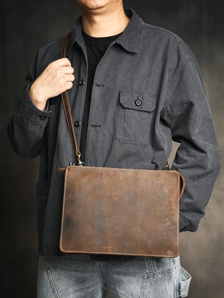 Genuine Leather Handbag Vintage LargeCapacity Briefcase Business Man Cowhide Trip Computer Bag 260727