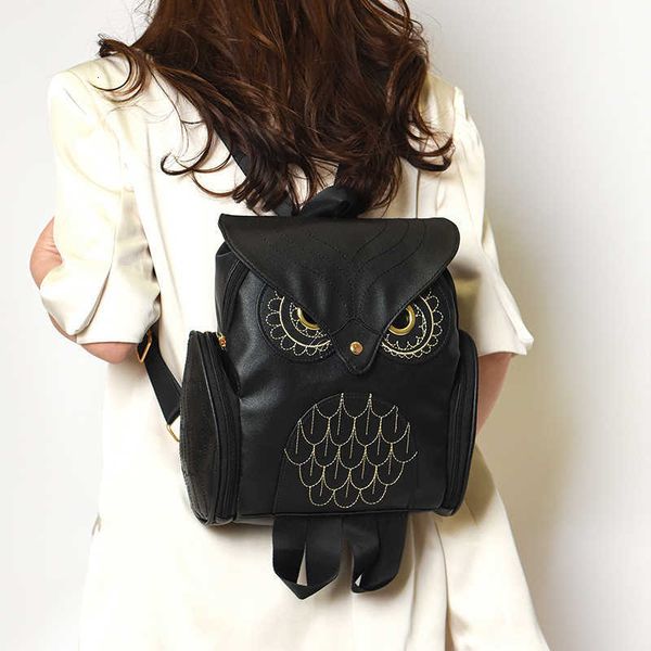 Stylish Women Backpack Cool Black PU Leather Owl Backpack Female Hot Sale Women Bag bagpack for girlsT260729