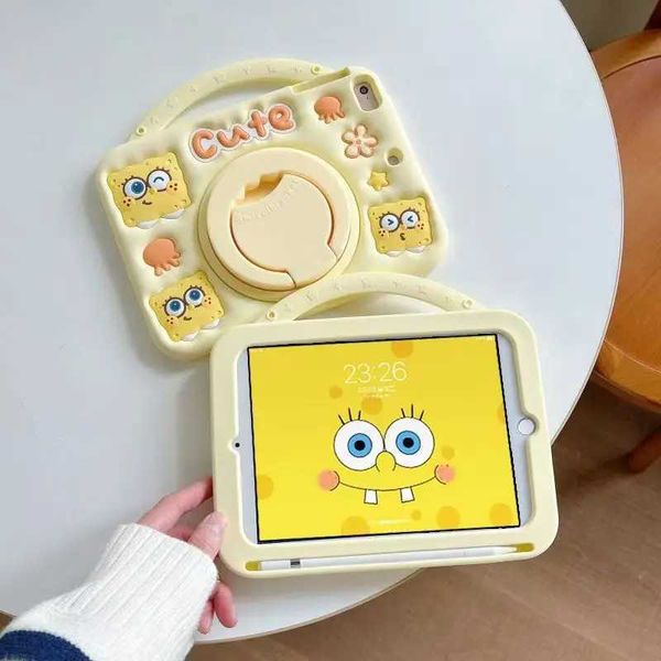 For IPad 9 8 7th Generation Air 2 3 4 5 6 109 Mini 6 Pro 11 A16 Cute 3D Cartoon SpongeBob Silicone Child Tablet Protective Case C260805