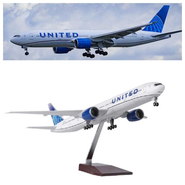 1/157 Scale Aircraft 777 B777 UNITED Airlines 47CM Airplane Model with Landing Gear Wheels Light Collectible for Aviation gift C260729