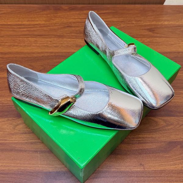 Charlotte Mary Jane Ballerina luxury designer 868211V Squared Toe Silver reflective leather Elegance Fashion Ballet Pump size 35 42