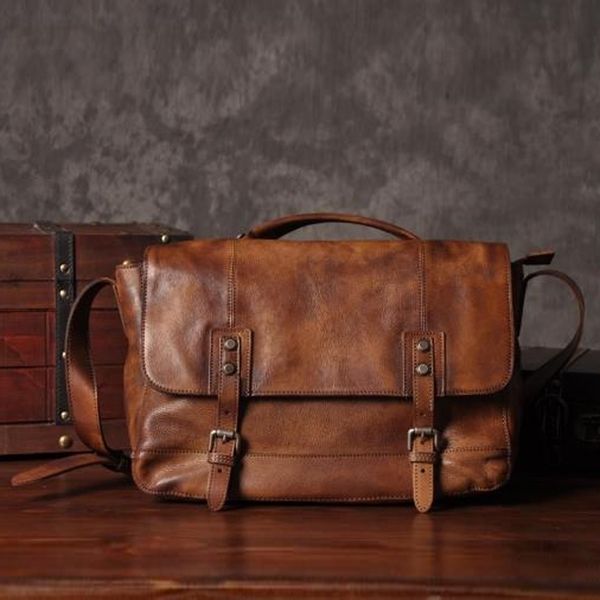Vintage Genuine Leather Messenger Bag men Shoulder Men Crossbody Male Sling Leisure Tote Handbag Brown Grey y260727