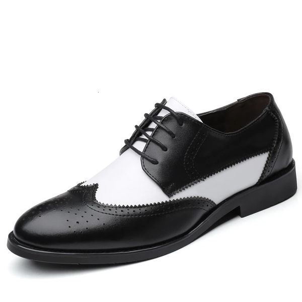 Mens Dress Shoes Elegent Black White Leather Shoes Men Oxfords Fashion British Mens Wedding Dress Formal Party Shoes 260730