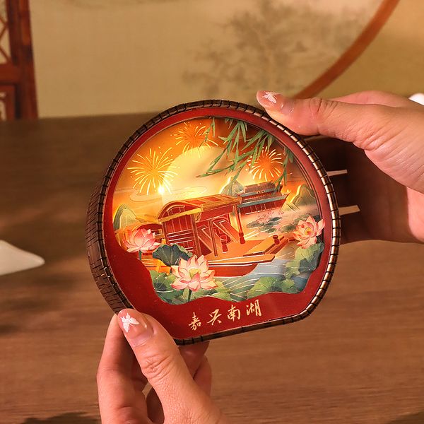 

Jiaxing Nanhu Red Boat 3D Wooden Carving Night Light, Red Cultural Creative Business Gift Home Decor Lamp