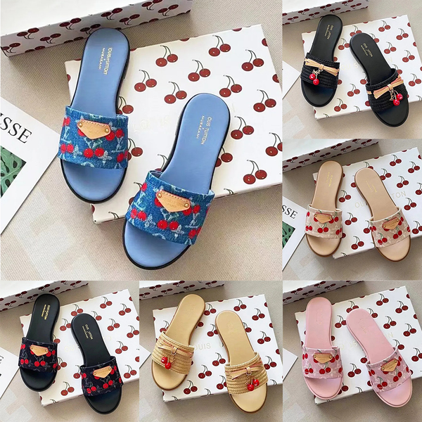 

Designer Slippers Women sandals Slides cowboy flat slippers old flower brown sandals summer beach slides genuine leather sandals classic designer shoe size 35-42, #2