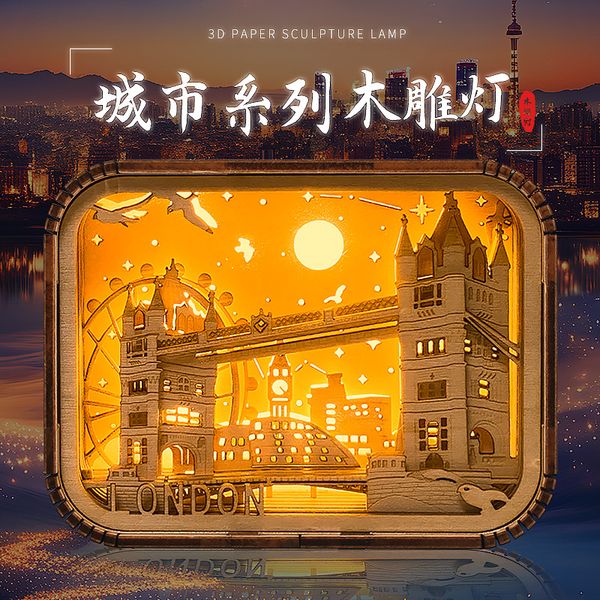 

City Themed 3D Paper Carving Night Light, Creative Desk Decor, Travel Souvenir Lamp