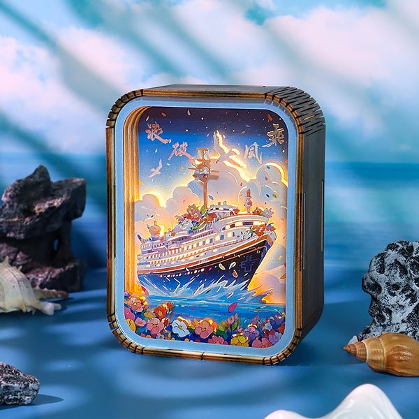 

Riding the Waves 3D Hollow Wooden Carving Lamp, Corporate Cultural Creative Gift, Desk Decor Ambient Night Light