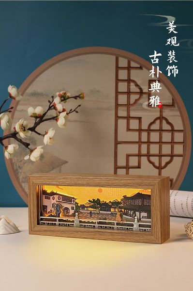 

Exquisite Suzhou Garden Wood Carving Lamp, Handmade Cultural Gift, Creative Home Decor Night Light