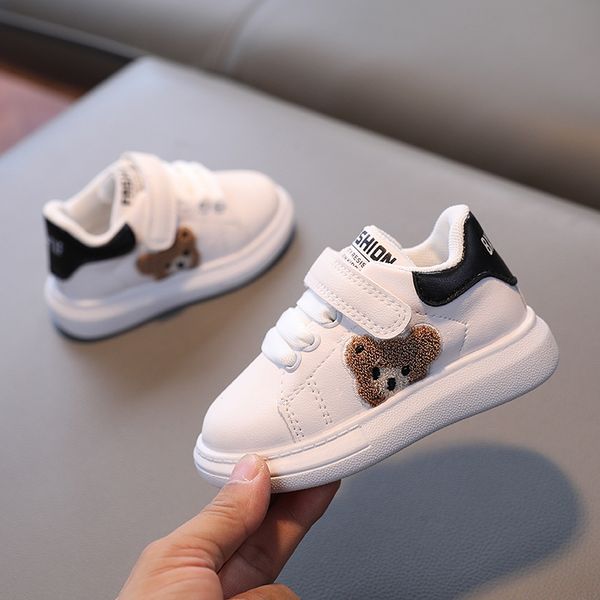 

Toddler Cute Cartoon Bear Shoes Kids Non Slip White Casual Sneakers Loop Board Classic White Sneaker for Versatile Style Daily Wear Free Shipping size 22-30, Black