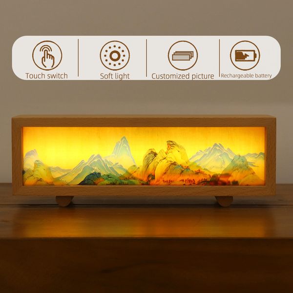 

Creative Thousand Li River Tap Light, Beech Acrylic Cultural Ambient Lamp, Bluetooth Rechargeable Bedroom Night Light