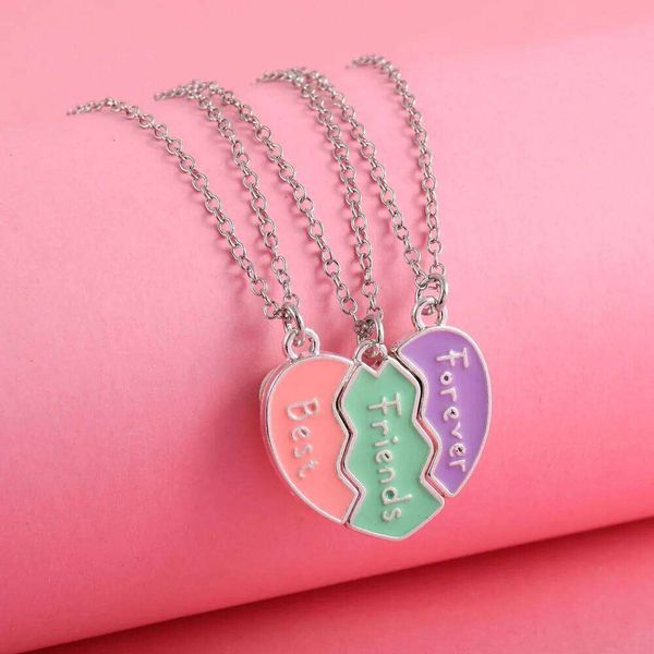 A Girl 3Pcs/set Heart-shaped Stitching Letter Best Friend Necklace BFF Friendship Jewelry Gifts for Girls