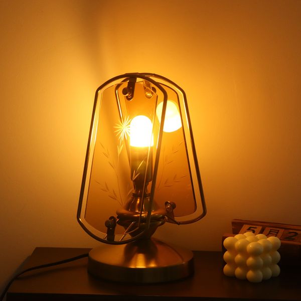 

French Vintage Glass Carved Table Lamp, Premium Hardware Ambient Lamp, Retro Bedroom Bedside Decor Lamp