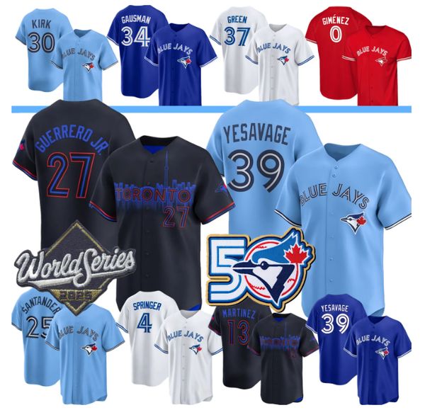 

Torontos Jersey Vladimir Guerrero Jr. BlueJays Jerseys George Springer Trey Yesavage Bo Bichette Max Scherzer Schneider Carter Schneider Gausman Kirk WS 50th, Men player version light blue