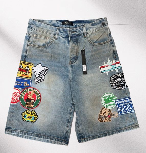 

2026 New Trendy Embroidered Applique Ripped Jeans Amirshorts for Men Designer Classic Summer Cotton Casual Versatile Slim Fit Zipper Straight Leg Five-Point Shorts, Multi