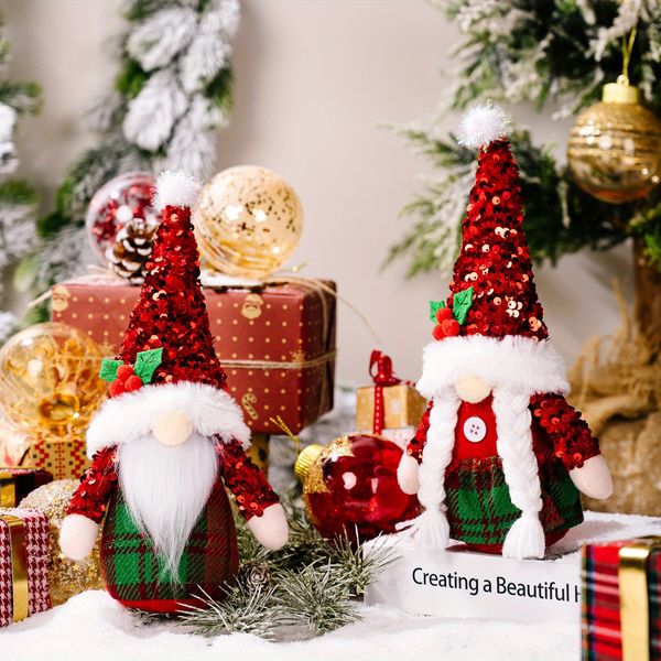 Sequined Hat Faceless Doll Rudolph Ornament Christmas Gnome Figurine Christmas Decoration Supplies