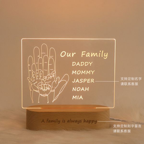

Engraved Acrylic Night Light, Custom Name Line Art Bedroom Bedside Ambient Lamp Gift